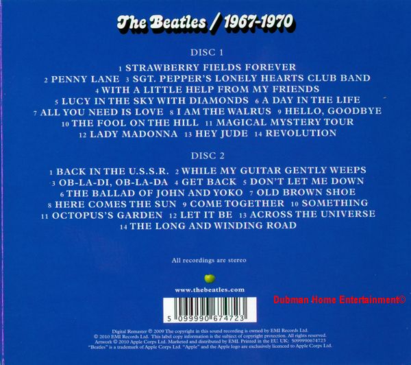 Beatles 1967 1970 (The Blue Album) Remastered Dubman Home Entertainment